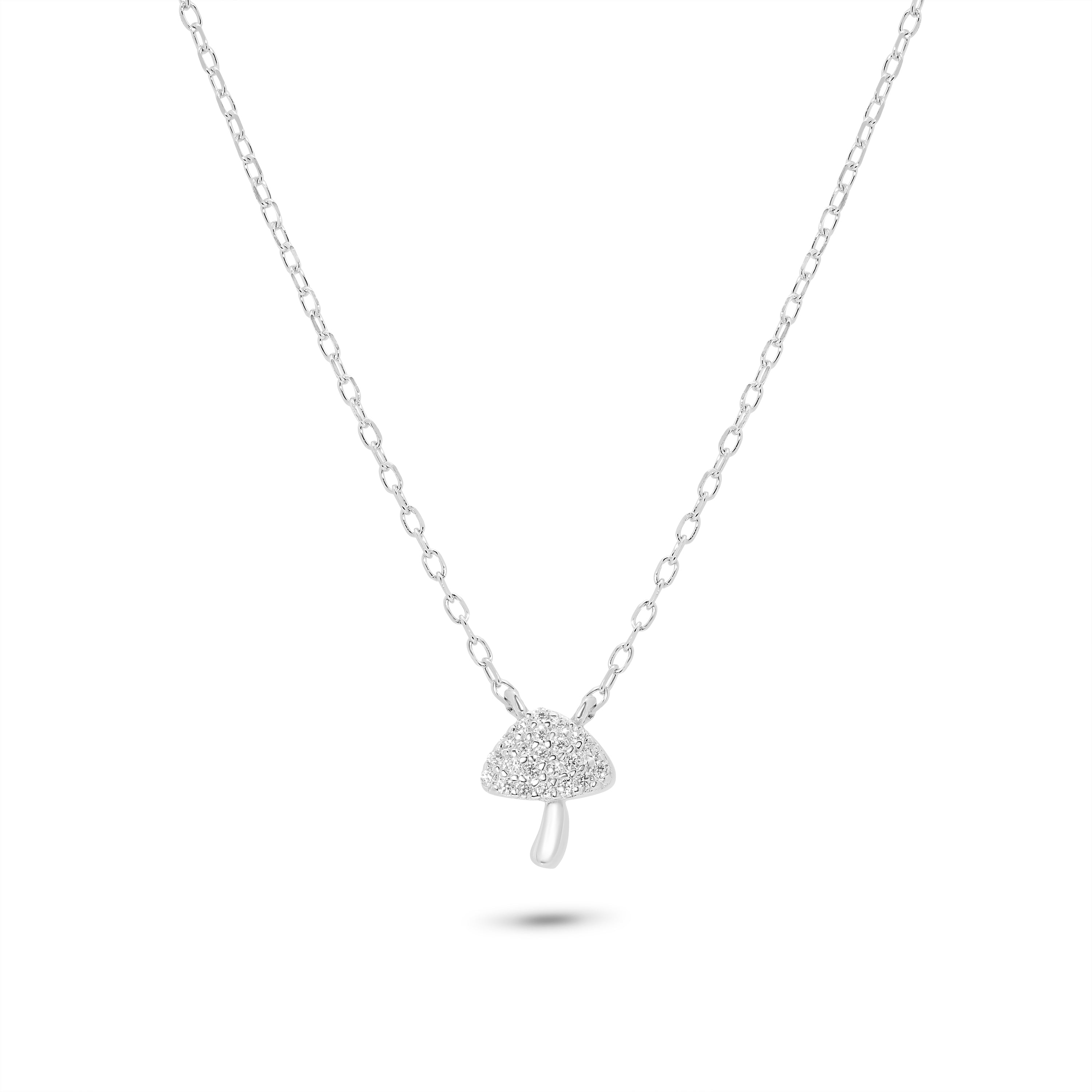 Rhodium Plated 925 Sterling Silver Mushroom Charm Adjustable Necklace - JTN00003