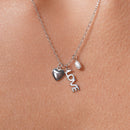 Rhodium Plated 925 Sterling Silver Love Heart Synthetic Pearl Charm Adjustable Necklace - JTN00004