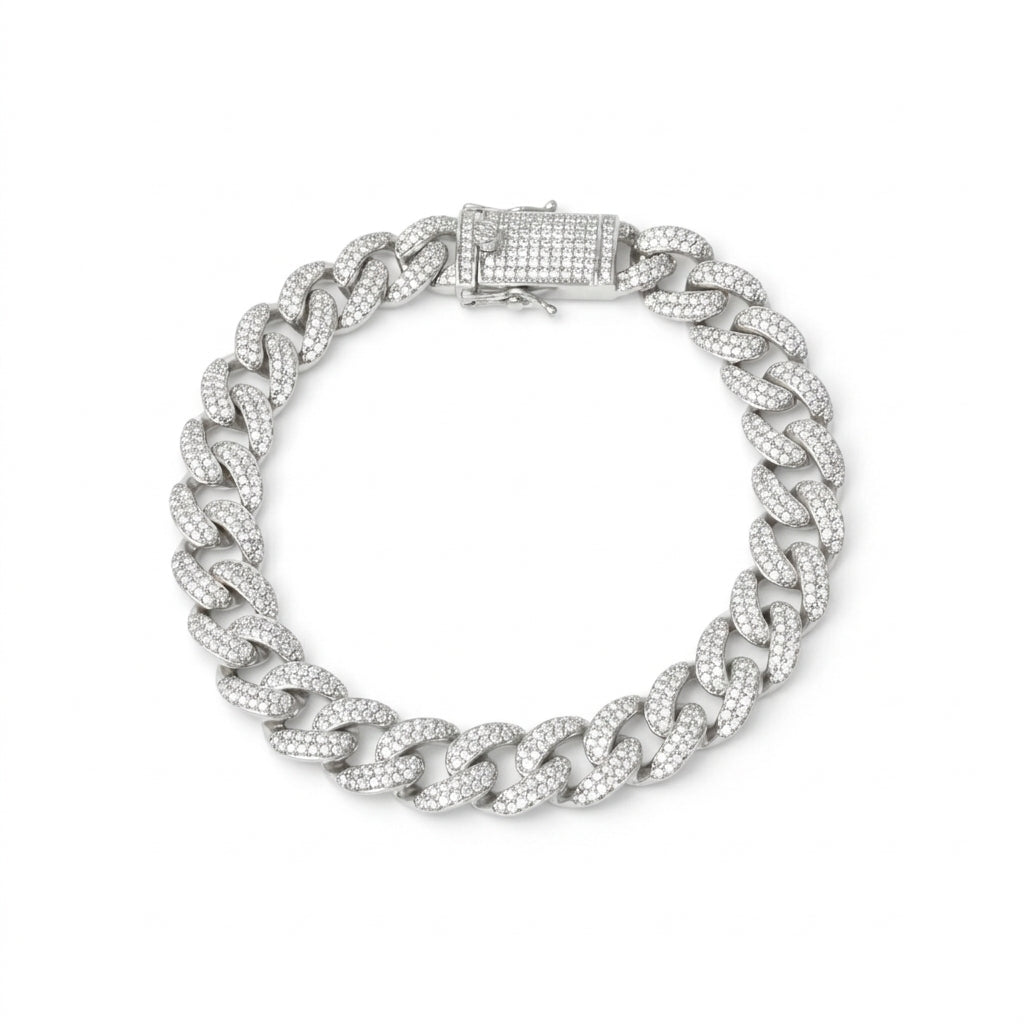 Rhodium Plated 925 Sterling Silver Lab Grown Diamond Miami Cuban 9.5mm Bracelet - LGMB00089