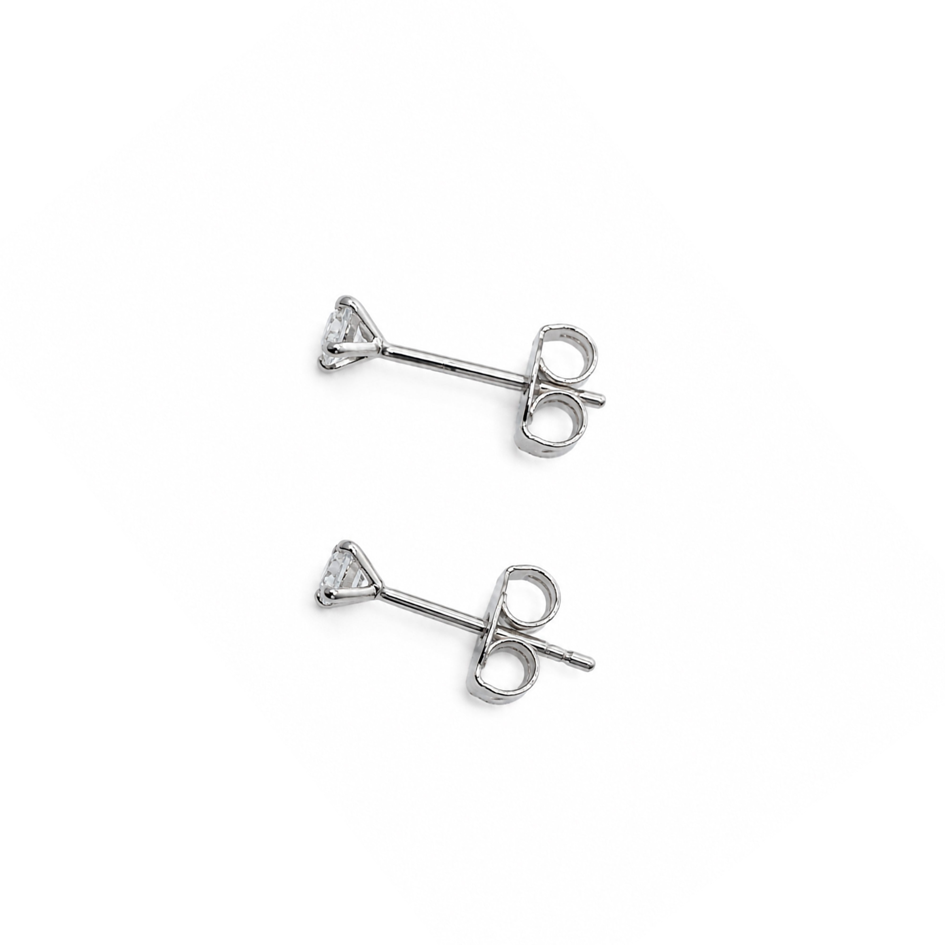 Rhodium Plated 925 Sterling Silver Round Lab Grown Diamonds Martini Setting Push Back Earring