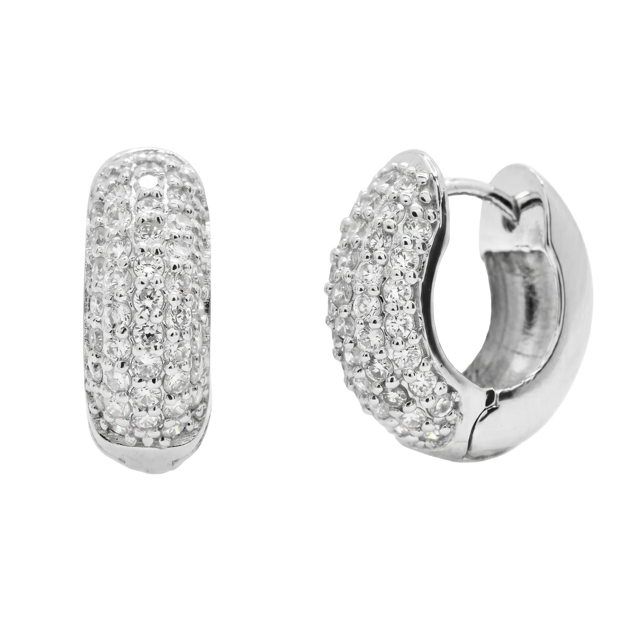 Rhodium Plated 925 Sterling Silver Lab Grown Diamond Iced Out Double Row CZ Huggie Hoop Earrings - LGME00017