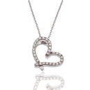 Rhodium Plated 925 Sterling Silver Lab Grown Diamond on Assymetrical Heart Pendant Adjustable Necklace - LGMN00002