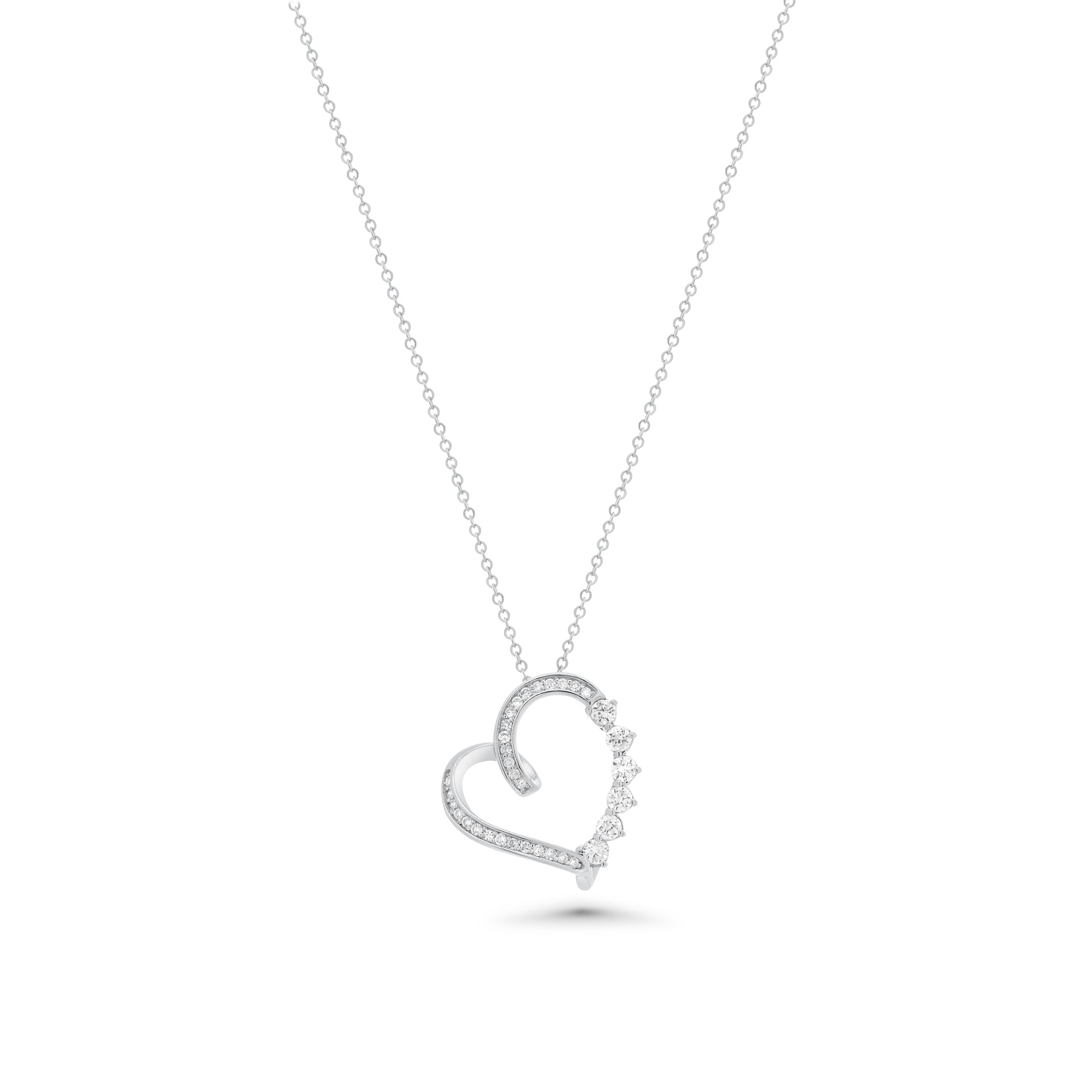 Rhodium Plated 925 Sterling Silver Lab Grown Diamond Assymetrical Heart Pendant Adjustable Necklace - LGMN00003