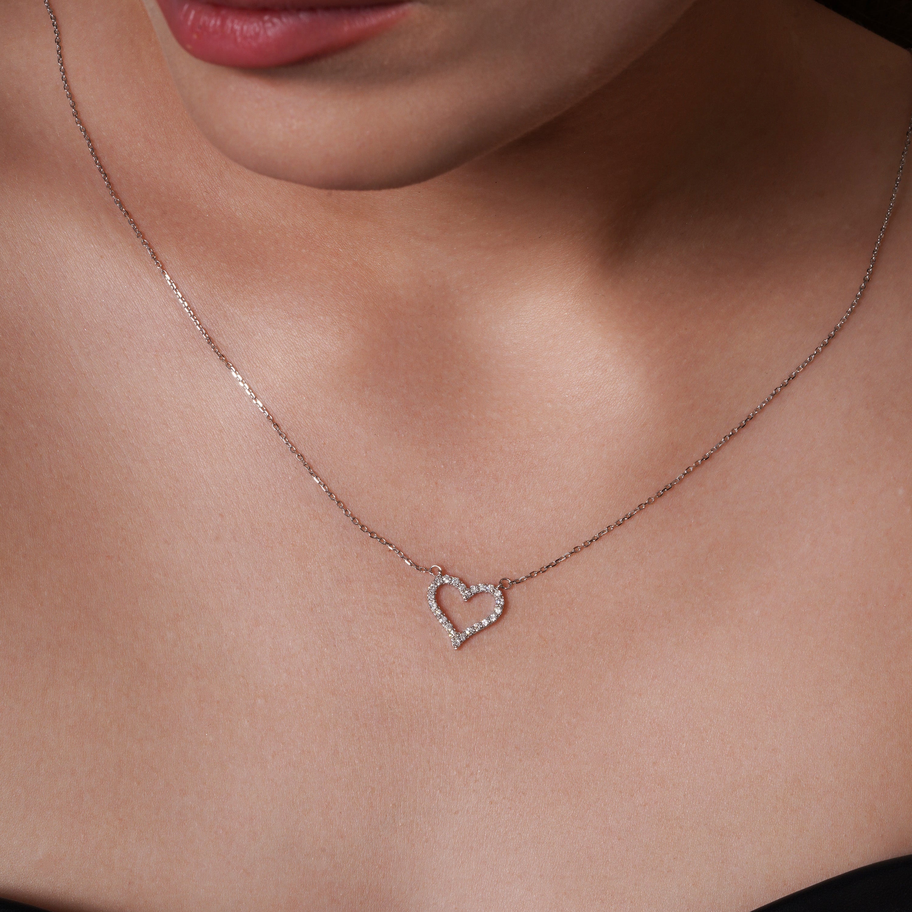 Rhodium Plated 925 Sterling Silver Lab Grown Diamond on 14.5mm x 14mm Heart Pendant Adjustable Necklace - LGMN00004