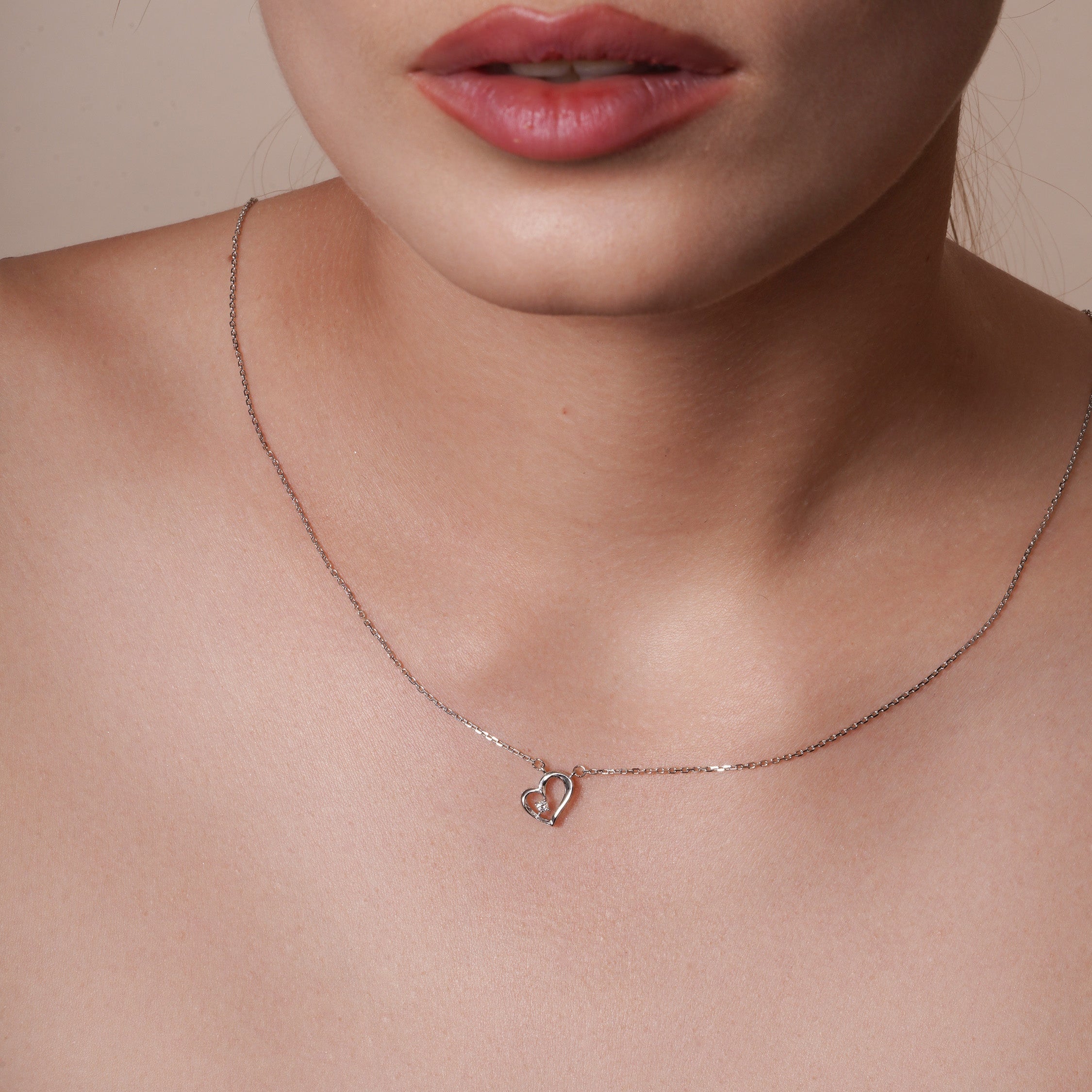 Rhodium Plated 925 Sterling Silver Lab Grown Diamond on Assymetrical 11.5mm x 10.5mm Heart Pendant Adjustable Necklace - LGMN00005