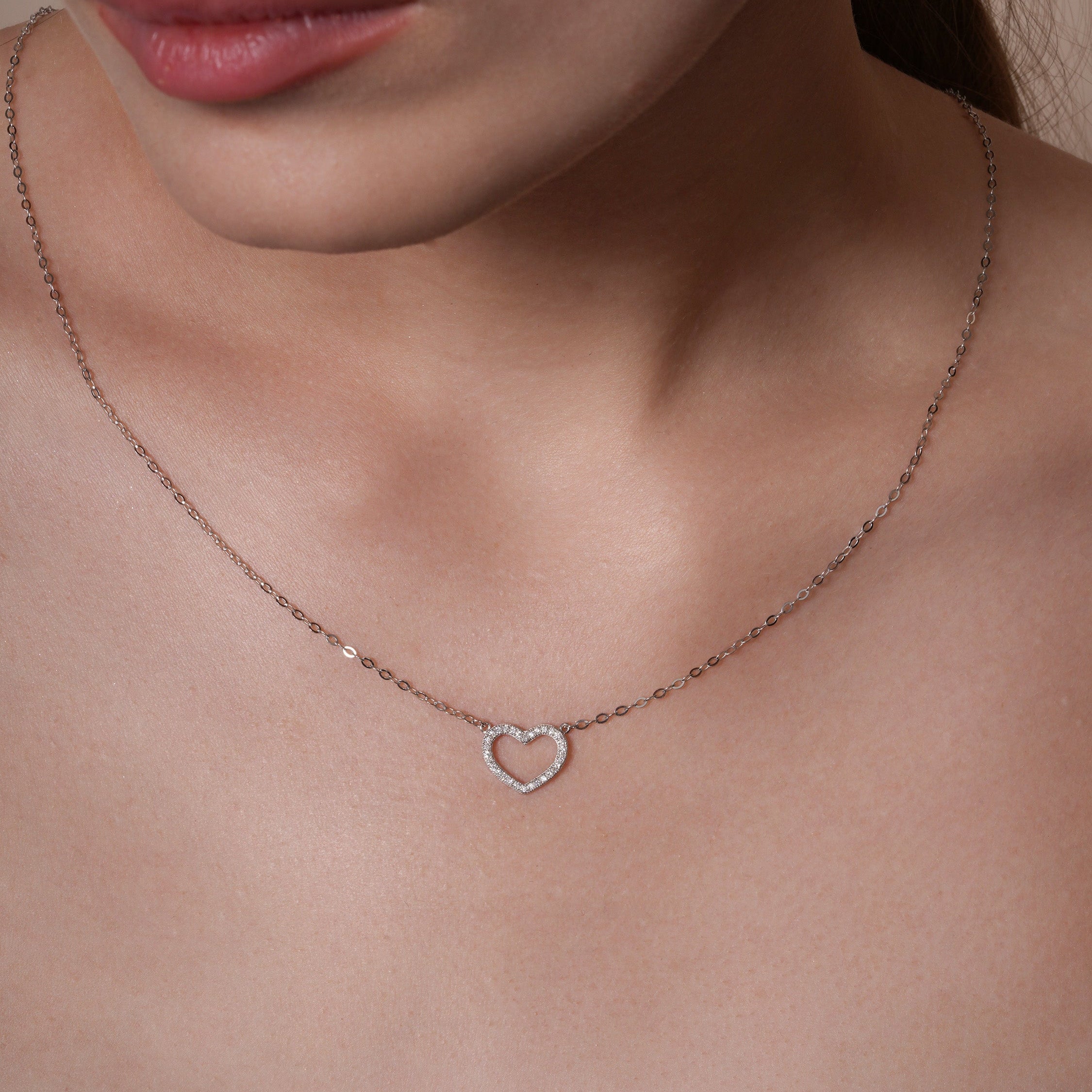 Rhodium Plated 925 Sterling Silver Lab Grown Diamond on 13.5mm x 10.5mm Heart Pendant Adjustable Necklace - LGMN00006