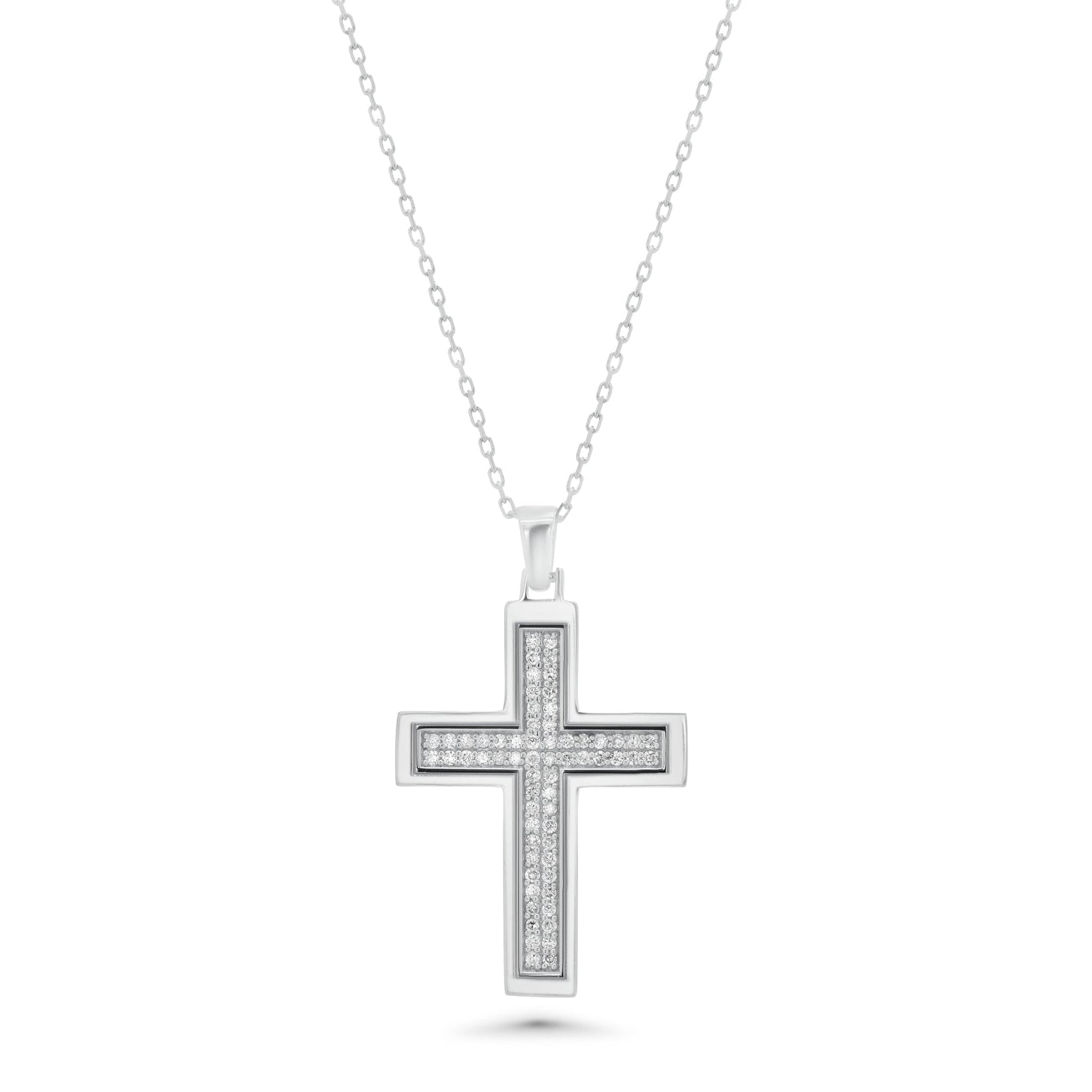 Rhodium Plated 925 Sterling Silver Lab Grown Diamond 34mm x 21mm Cross Pendant Necklace - LGMN00009
