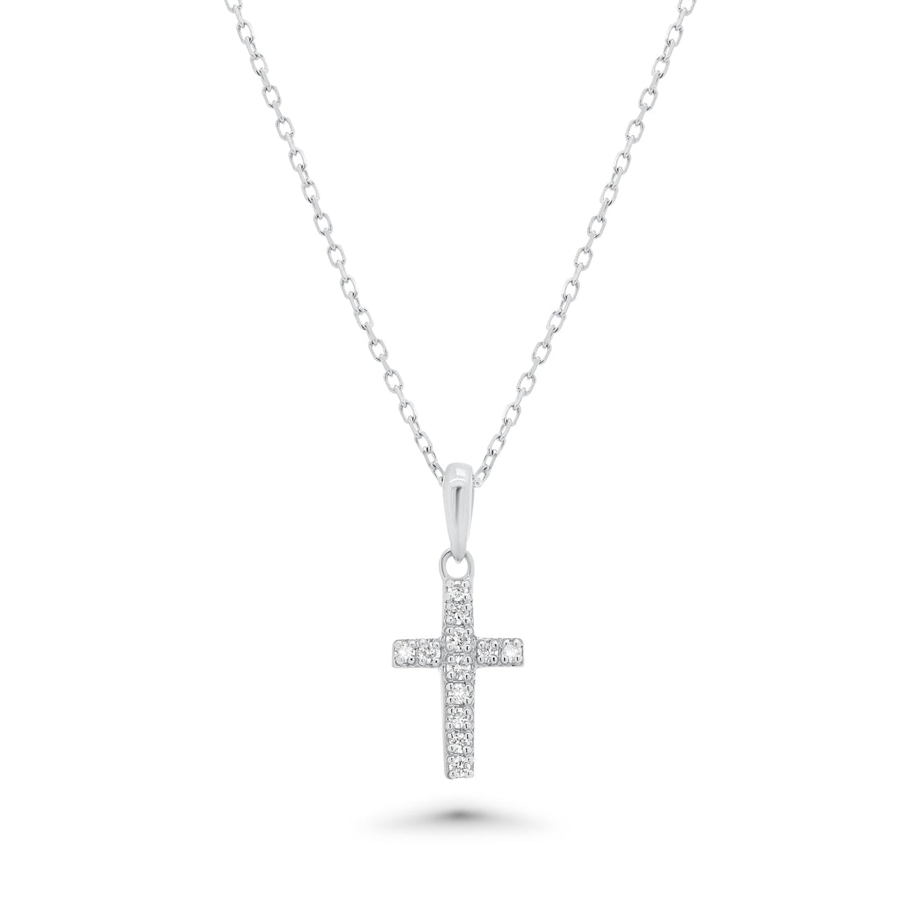 Rhodium Plated 925 Sterling Silver Dainty Lab Grown Diamond Cross Necklace - LGMN00010