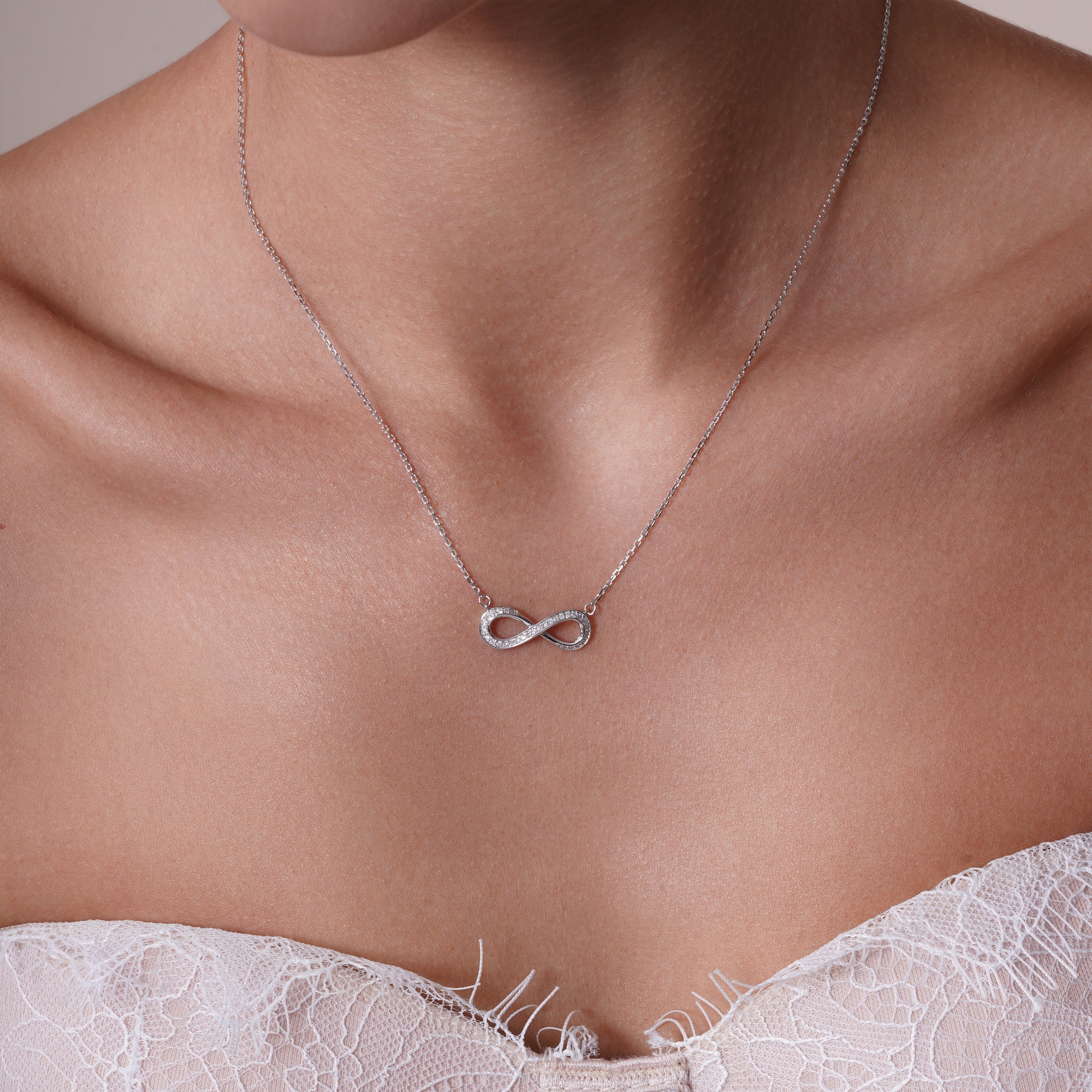 Rhodium Plated 925 Sterling Silver Lab Grown Diamond Infinity Necklace - LGMN00018