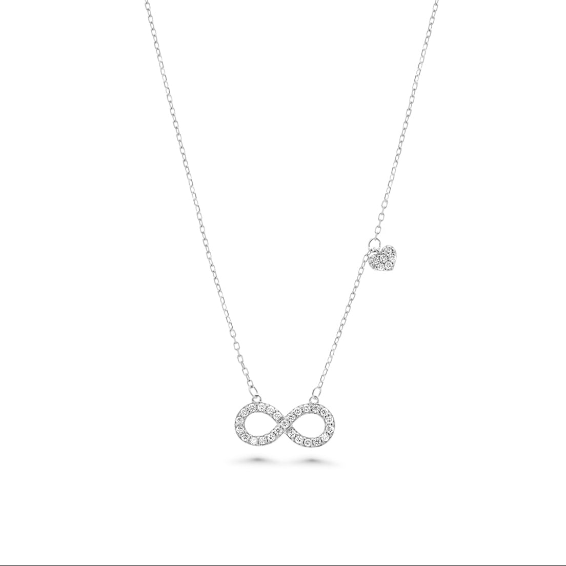 Rhodium Plated 925 Sterling Silver Lab Grown Heart and Infinity Charm Adjustable Necklace - LGMN00020