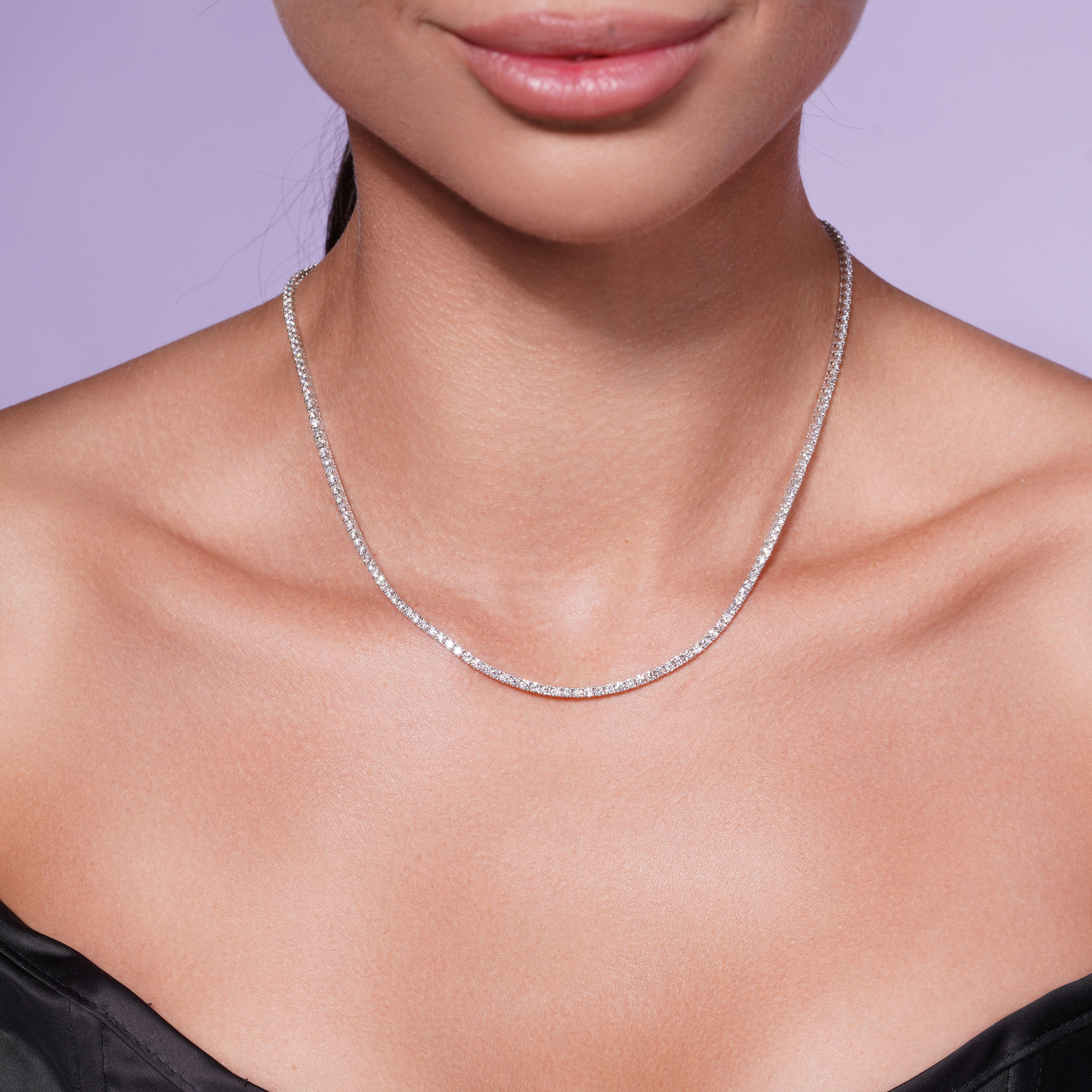 Rhodium Plated 925 Sterling Silver Round Lab Grown 2mm Tennis Necklace - LGMN00021