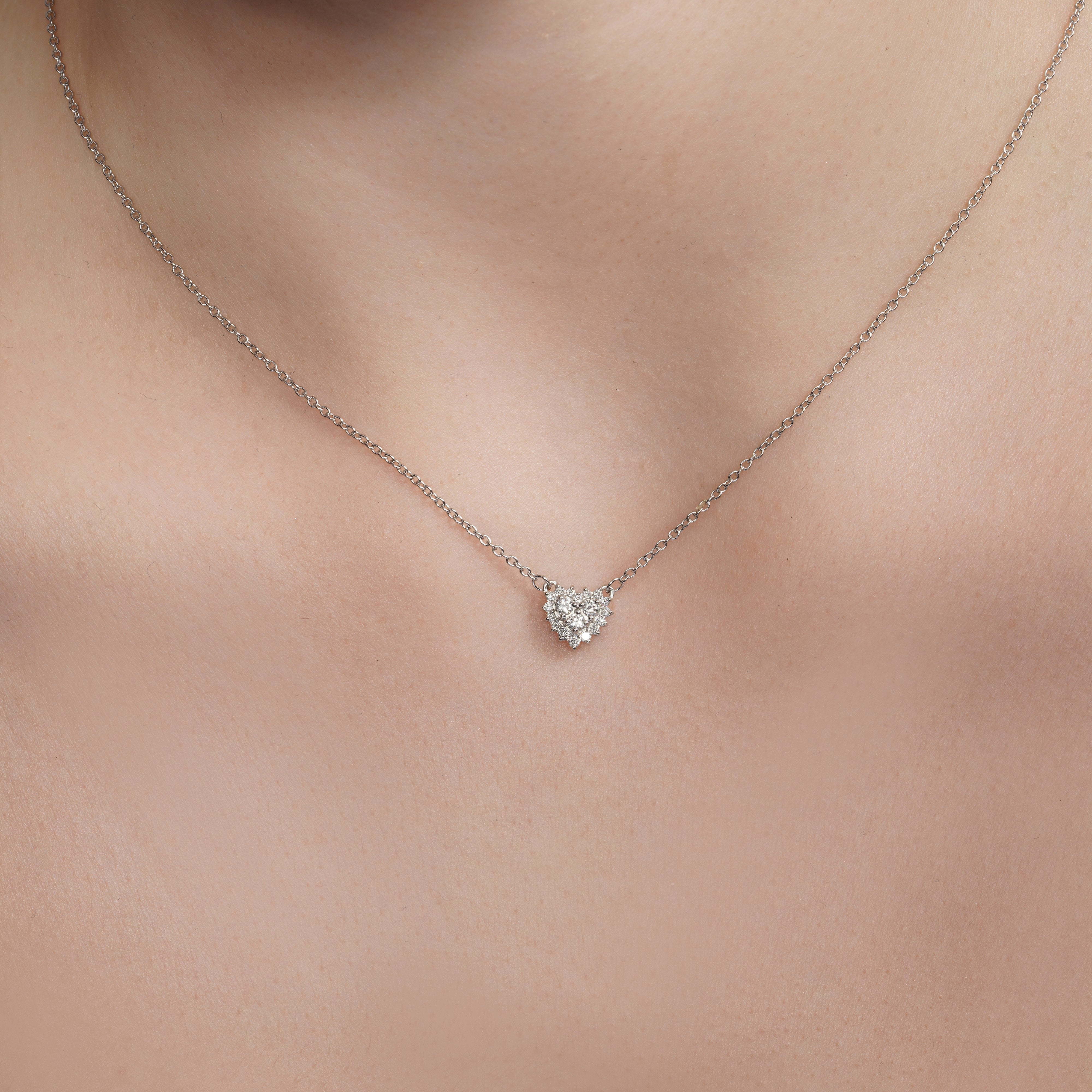 Rhodium Plated 925 Sterling Silver Lab Grown Diamond Encrusted Heart Pendant Necklace- LGMN00024