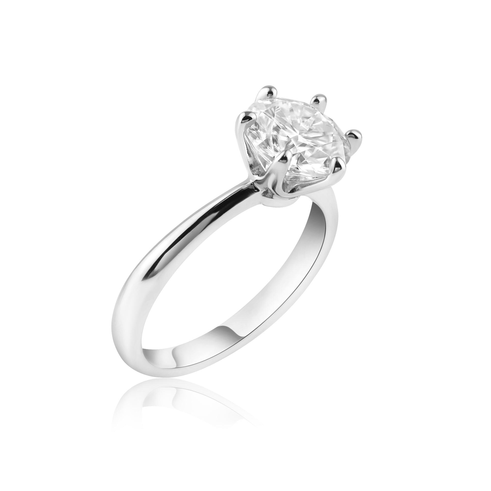 Rhodium Plated 925 Sterling Silver 5mm Round Lab Grown Diamond on Solitaire Engagement Ring - LGMR00001