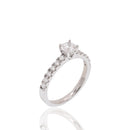 Rhodium Plated 925 Sterling Silver 5mm Round Lab Grown Diamond Pave Side Stones on Solitaire Engagement Ring - LGMR00006