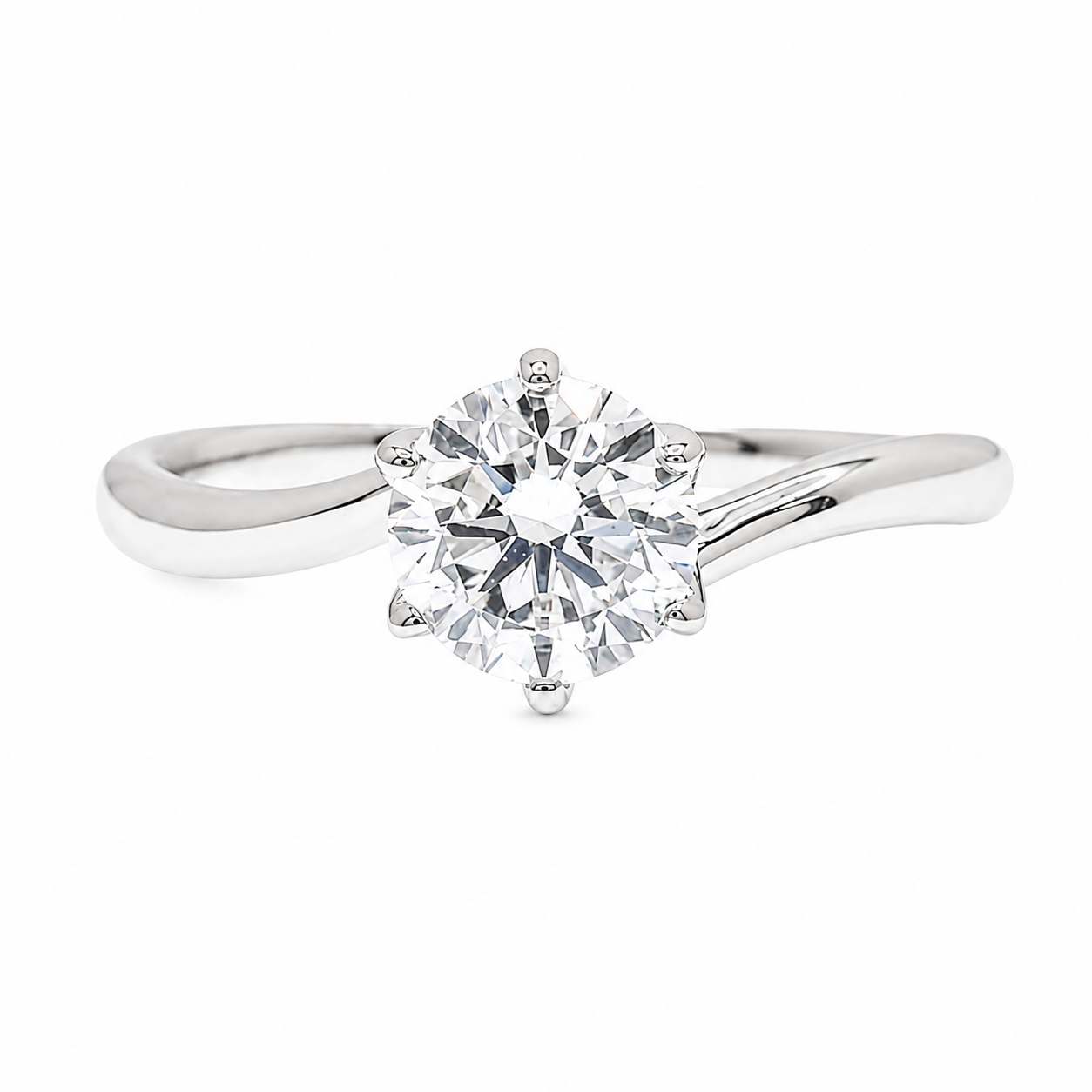 Rhodium Plated 925 Sterling Silver Round Lab Grown Diamond Twist Engagement Ring - LGMR00013