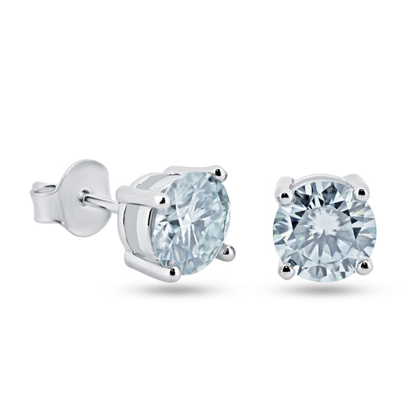 925 Sterling Silver Moissanite 6mm Round Push Back Earring - MBGE00004