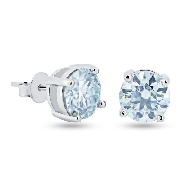 925 Sterling Silver Moissanite 8mm Round Push Back Earring - MBGE00005
