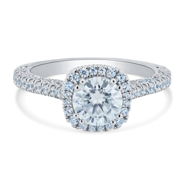 Rhodium Plated 925 Sterling Silver 1 Carat Moissanite Stones with CZ Engagement Ring - MBGR00015