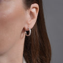 Rhodium Plated 925 Sterling Silver Huggie Moissanite Studded 14.5mm Hoop Earring - MDGE00004