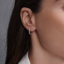 Rhodium Plated 925 Sterling Silver Huggie Moissanite Studded 12.5mm Hoop Earring - MDGE00005