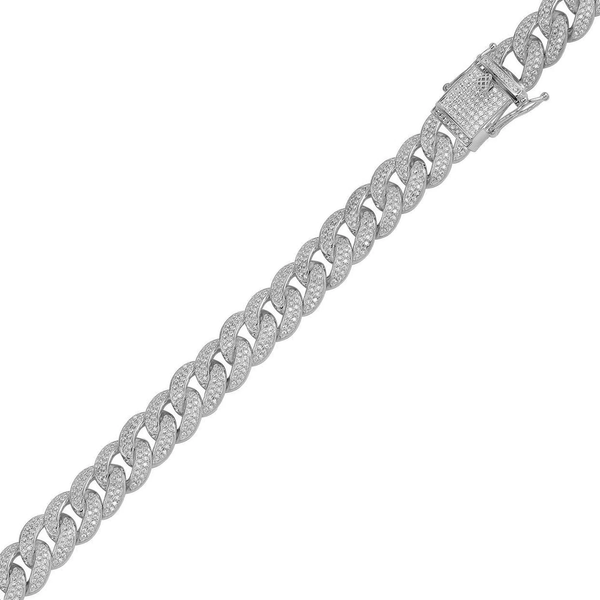 Rhodium Plated 925 Sterling Silver Moissanite Miami Cuban 11.7mm Bracelet - MGMB00091