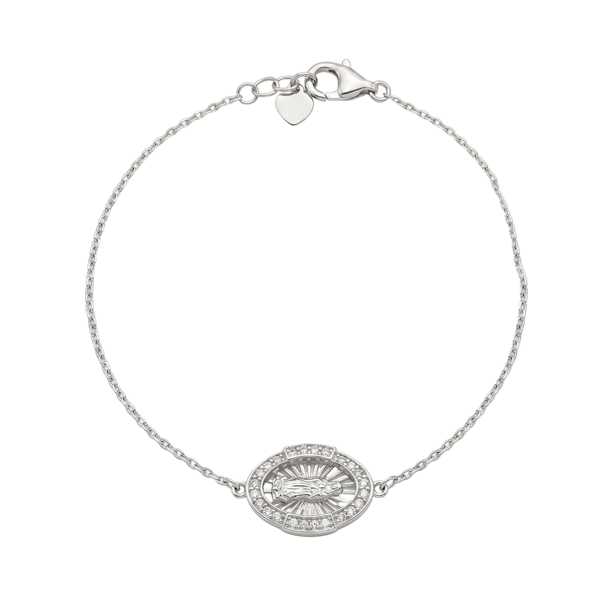 Rhodium Plated 925 Sterling Silver Moissanite Guadalupe Oval Charm Bracelet - MGMB00119
