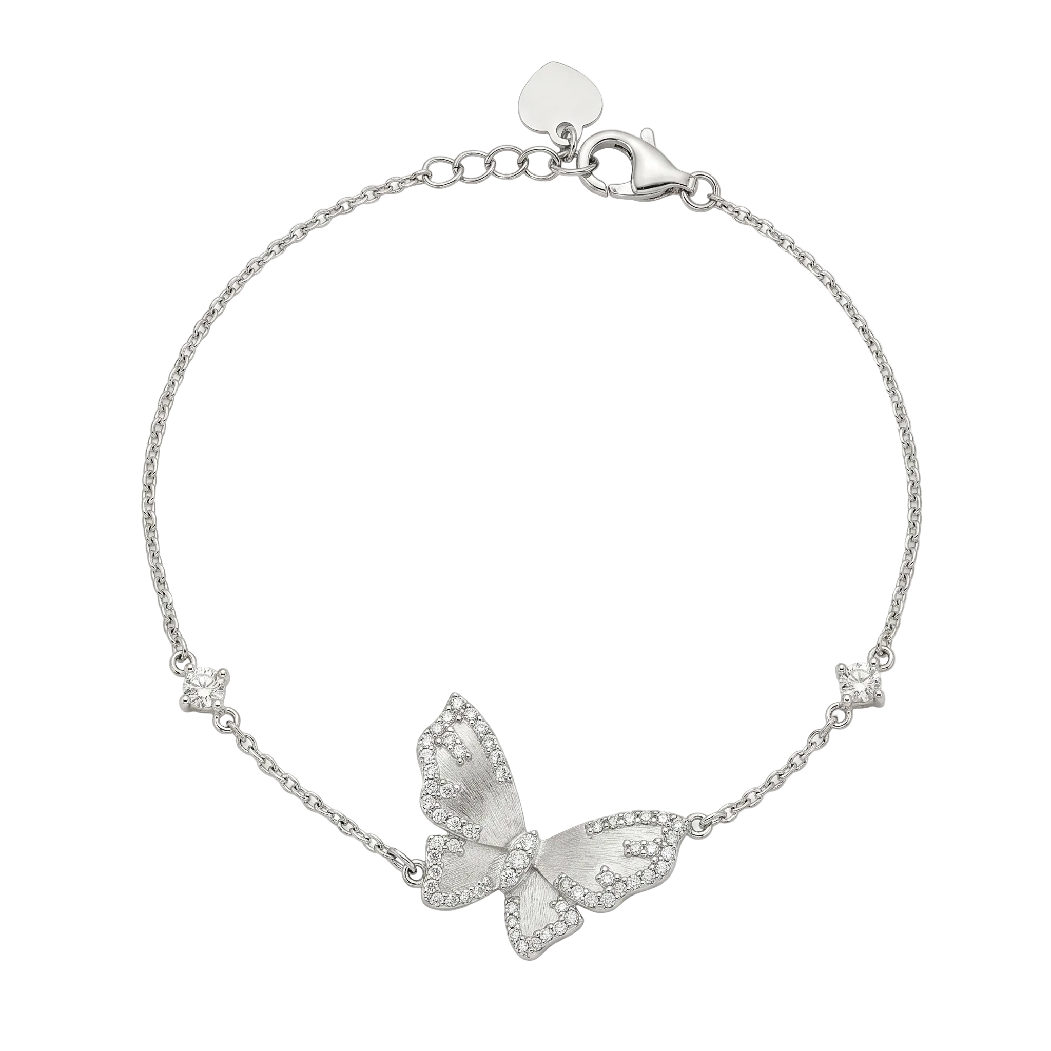 Rhodium Plated 925 Sterling Silver Moissanite Stone Butterfly & Solitaire Accent Bracelet - MGMB00124