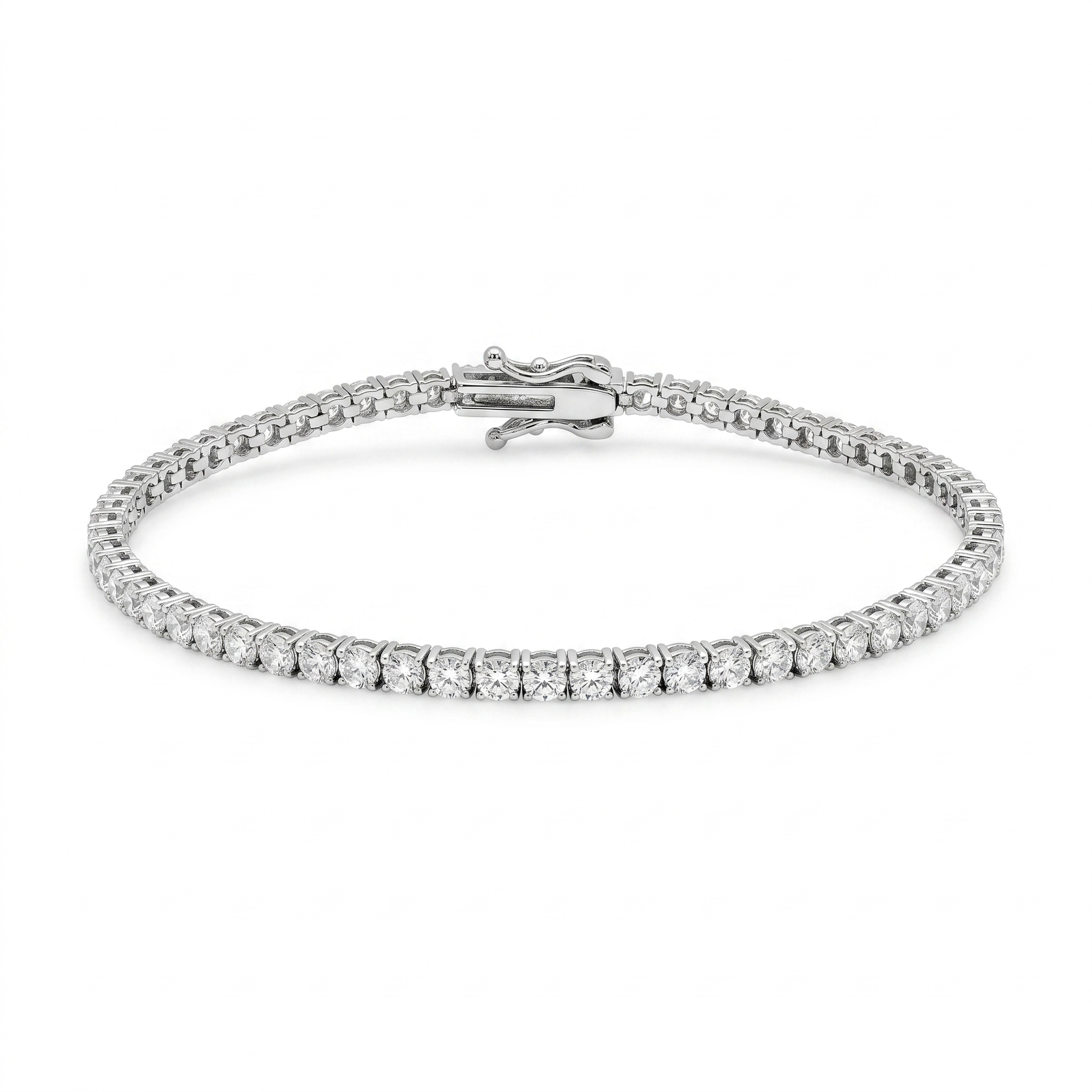 Rhodium Plated 925 Sterling Silver Moissanite Stone 2.5 mm Tennis Bracelet- MGMB00131-7.25