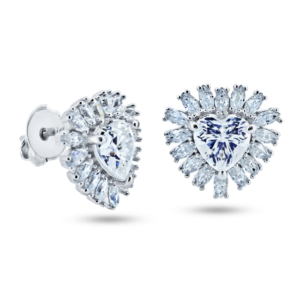 Sterling Rhodium Plated 925 Sterling Silver Moissanite Stone Heart Earring - MGME00003