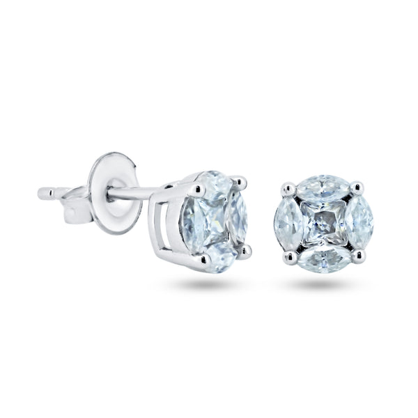 Sterling Rhodium Plated 925 Sterling Silver Moissanite Stone Round Earring - MGME00006