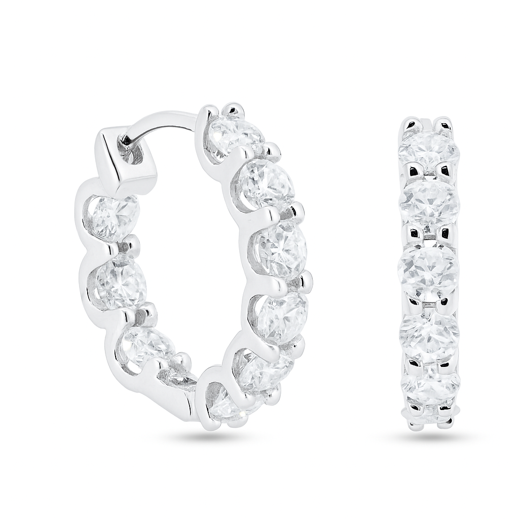 Sterling Rhodium Plated 925 Sterling Silver Moissanite Stone Hoop Earrings 17.5mm - MGME00007