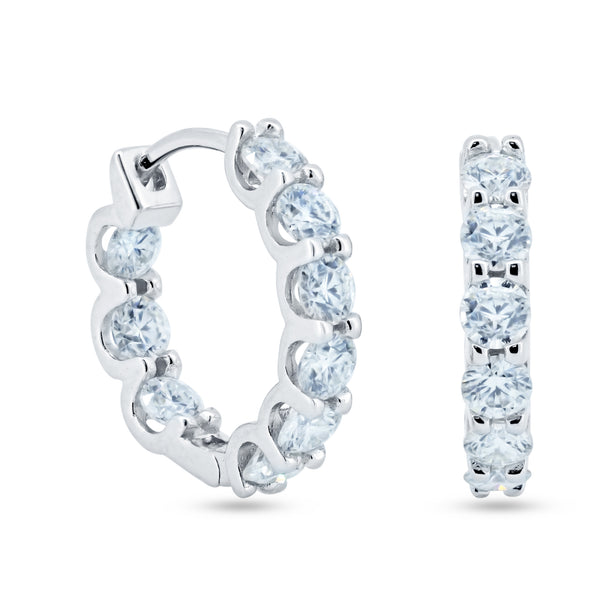 Sterling Rhodium Plated 925 Sterling Silver Moissanite Stone Hoop Earrings 17.5mm - MGME00007
