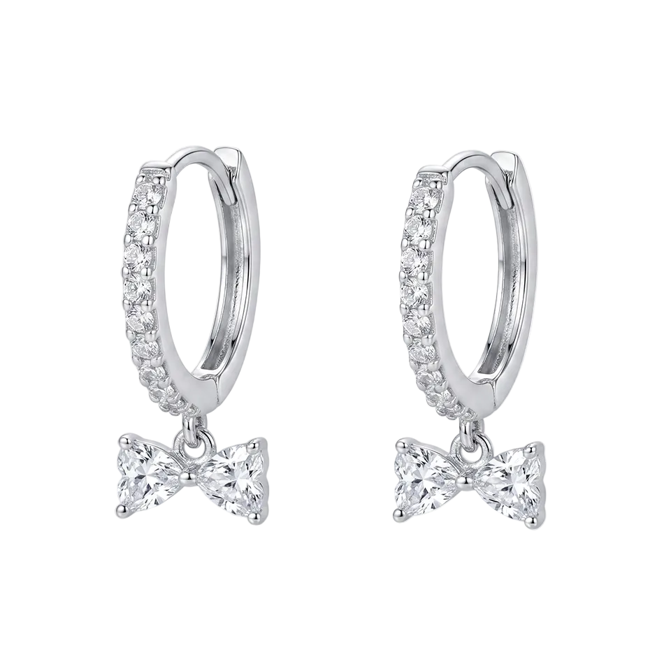 Rhodium Plated 925 Sterling Silver Moissanite Bow Hoop Earring - MGME00041