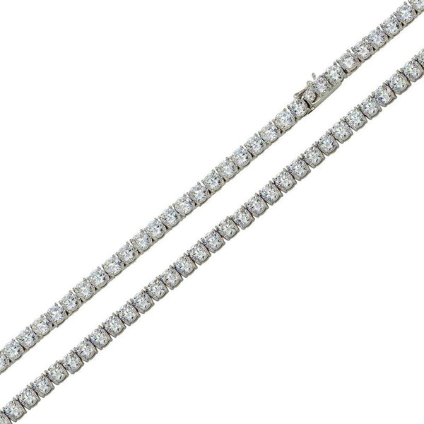 Rhodium Plated 925 Sterling Silver Moissanite Stone 3mm Tennis Necklace - MGMN00016