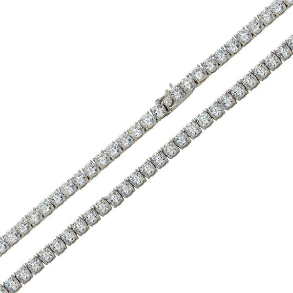Rhodium Plated 925 Sterling Silver Moissanite Stone 4mm Tennis Necklace - MGMN00017