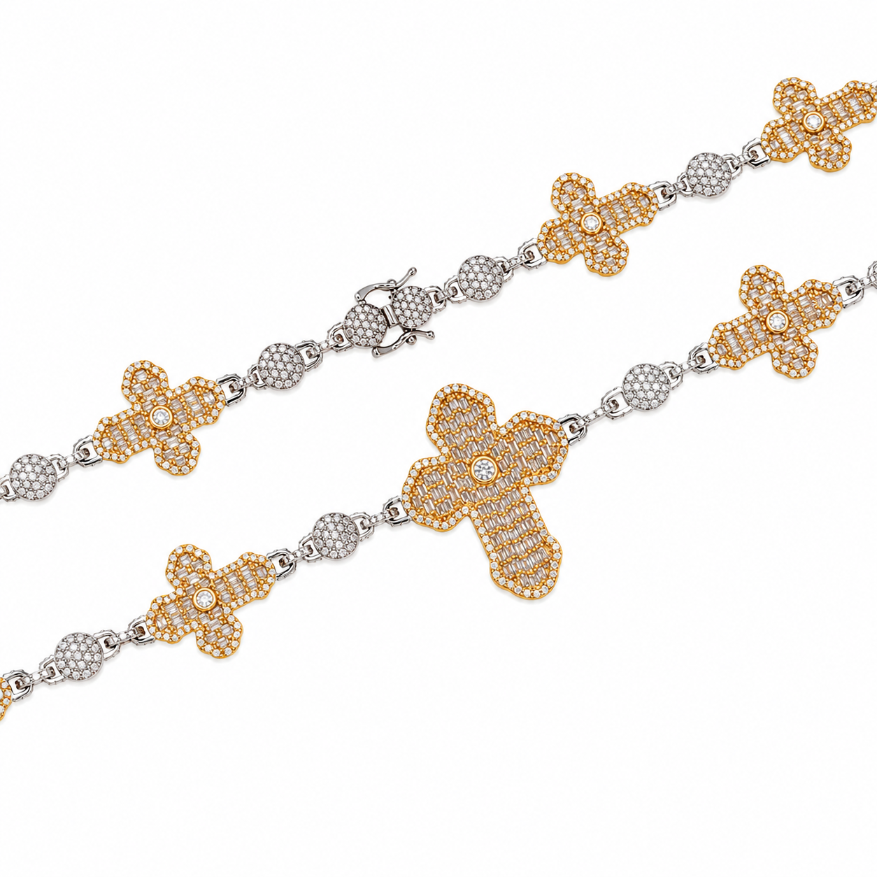 Collar con cruz múltiple de moissanita, plata de ley 925, dos tonos - MGMN00034