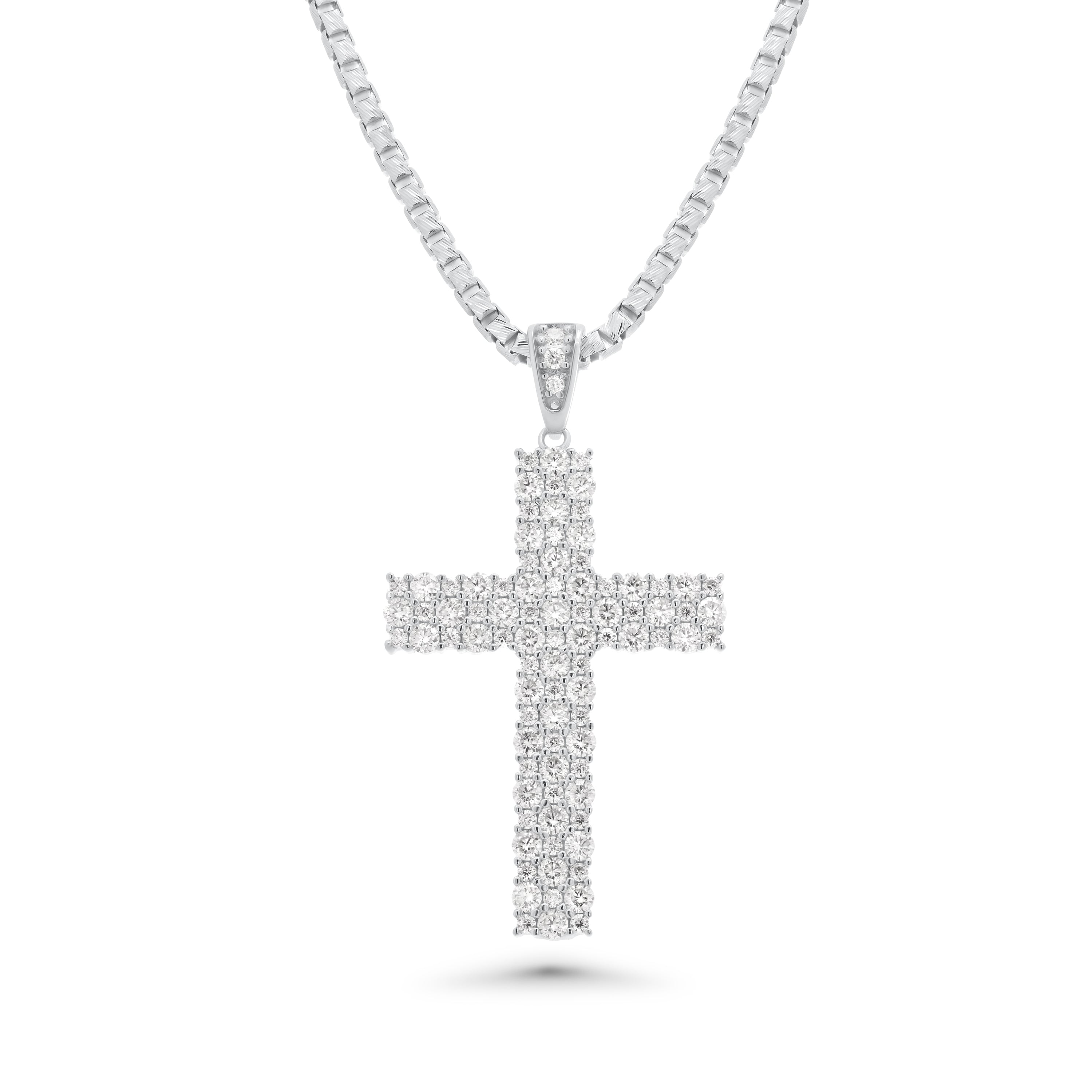 Rhodium Plated 925 Sterling Silver Moissanite Iced Out Cross Pendant - MGMP00008