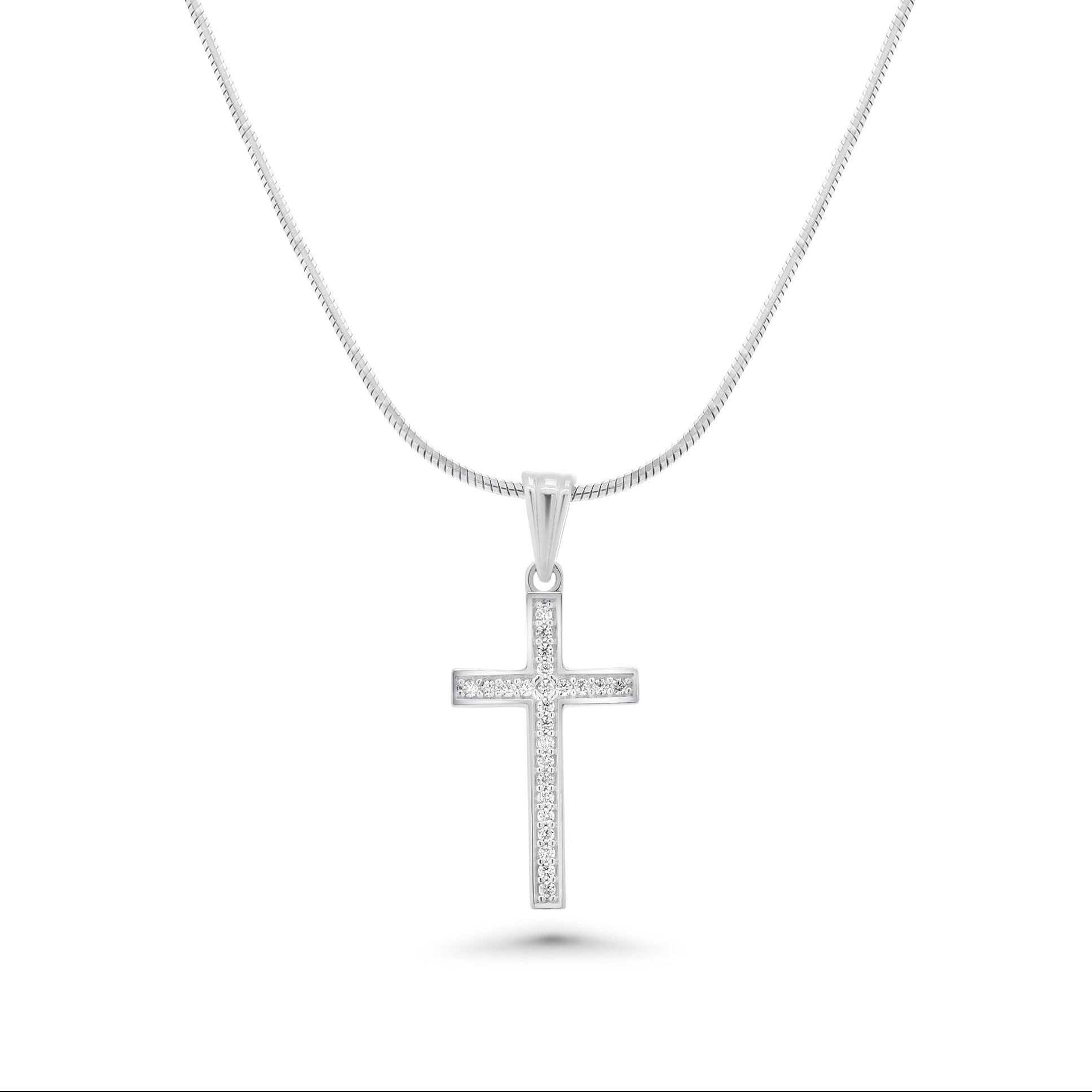 Rhodium Plated 925 Sterling Silver Moissanite Classic Cross Pendant - MGMP00013