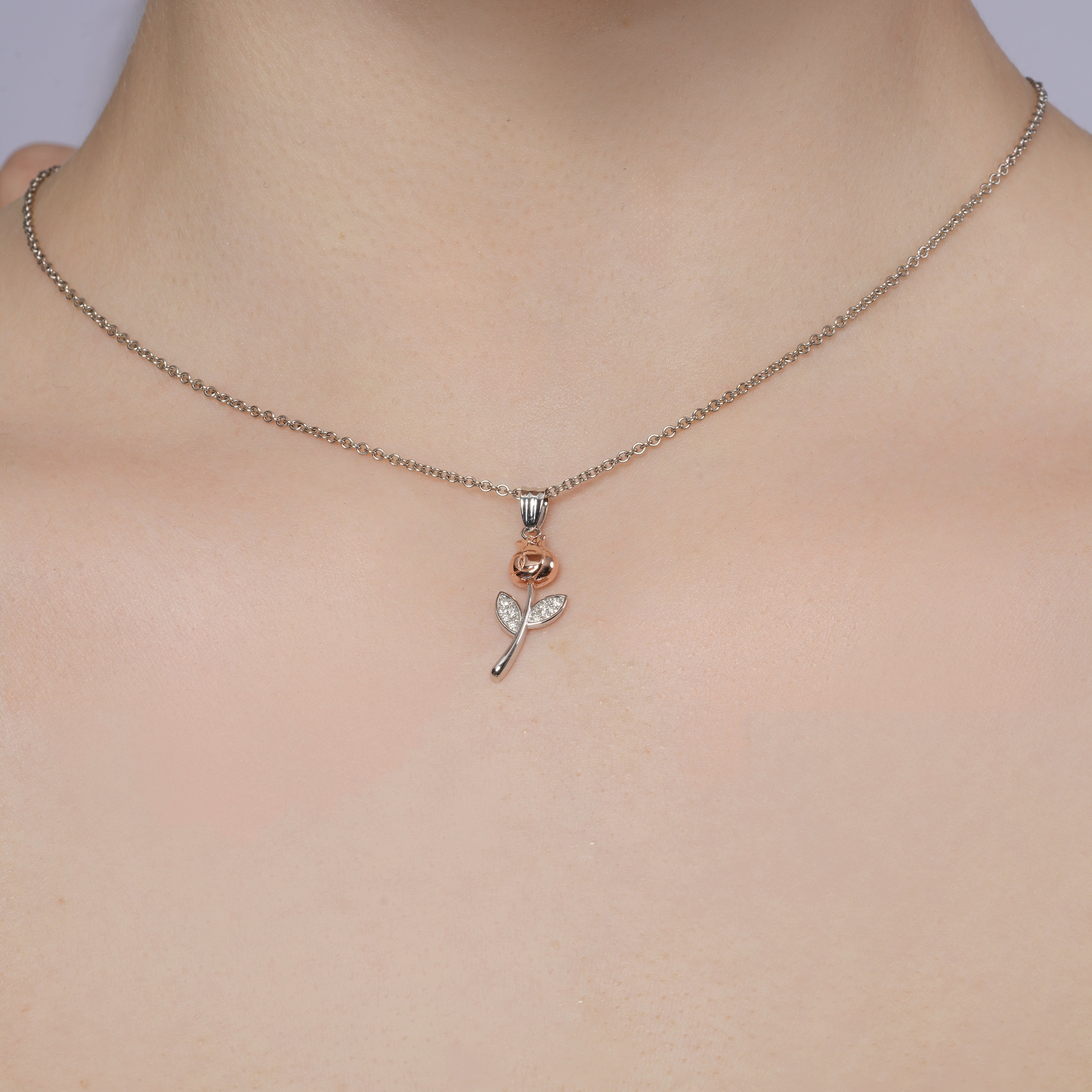 Two-Tone Plated 925 Sterling Silver Moissanite Rose Pendant - MGMP00021 | MGMP00016