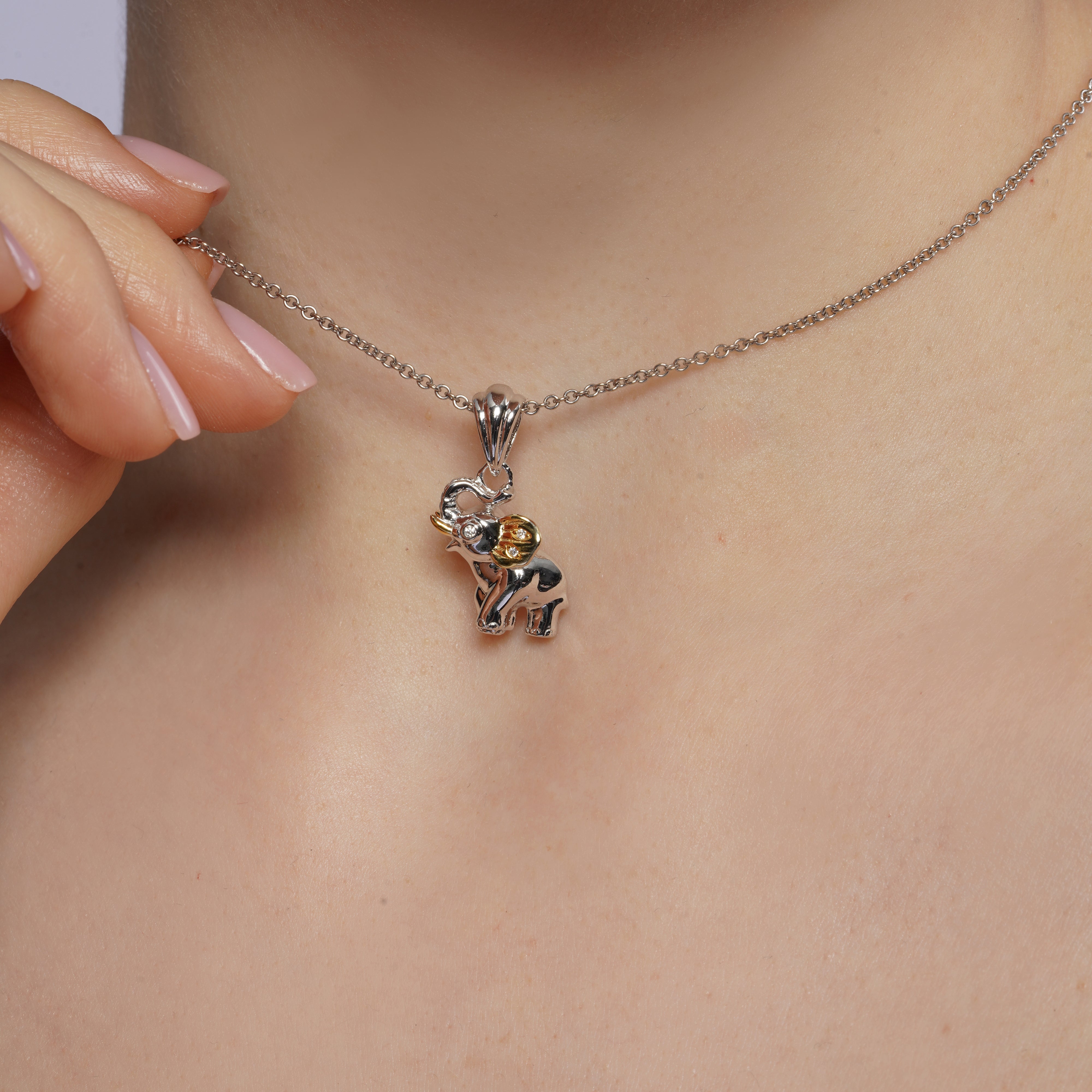 Two-Tone Plated 925 Sterling Silver Moissanite Elephant Pendant - MGMP00028