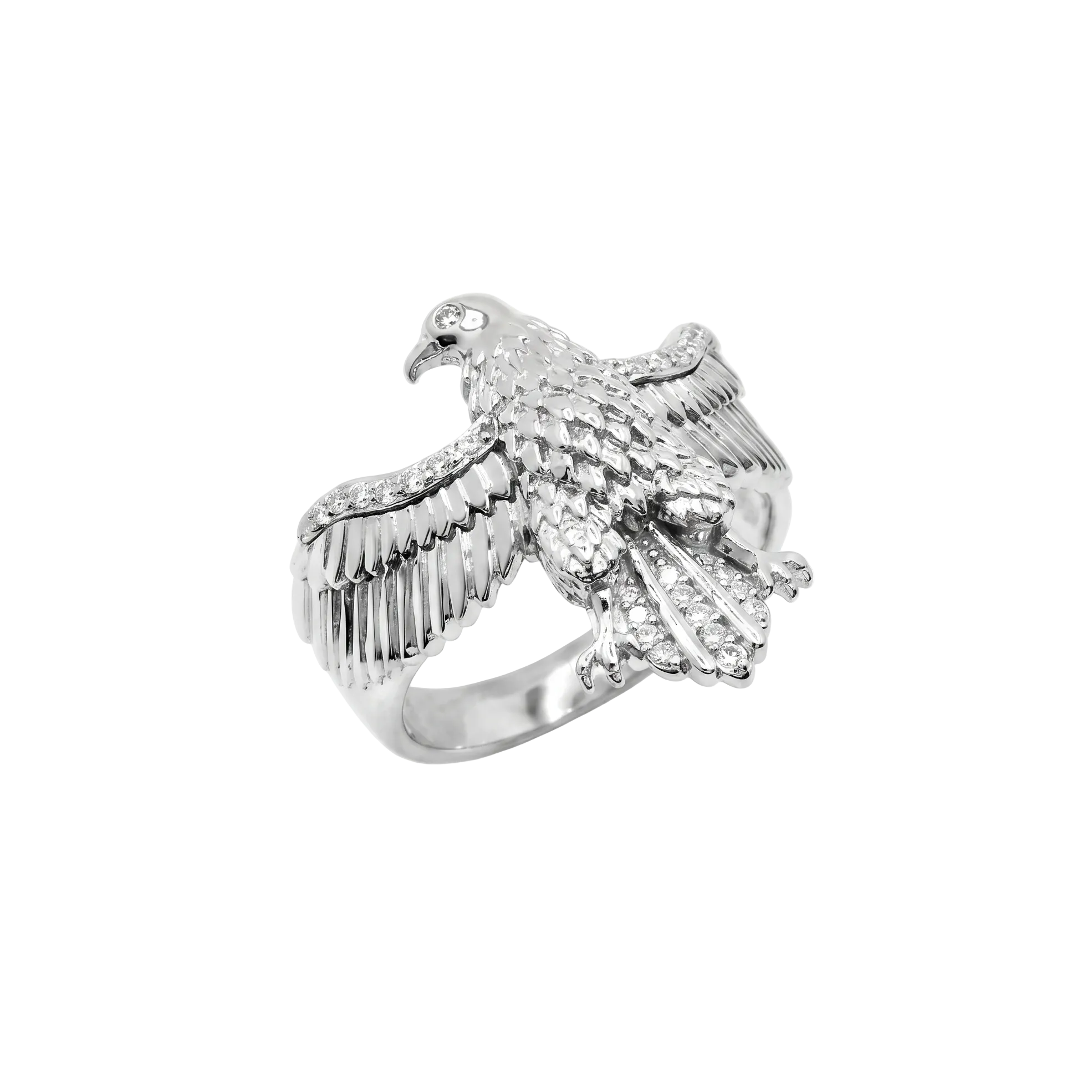 Rhodium Plated 925 Sterling Silver Moissanite Men's Eagle Statement Ring - MGMR00049