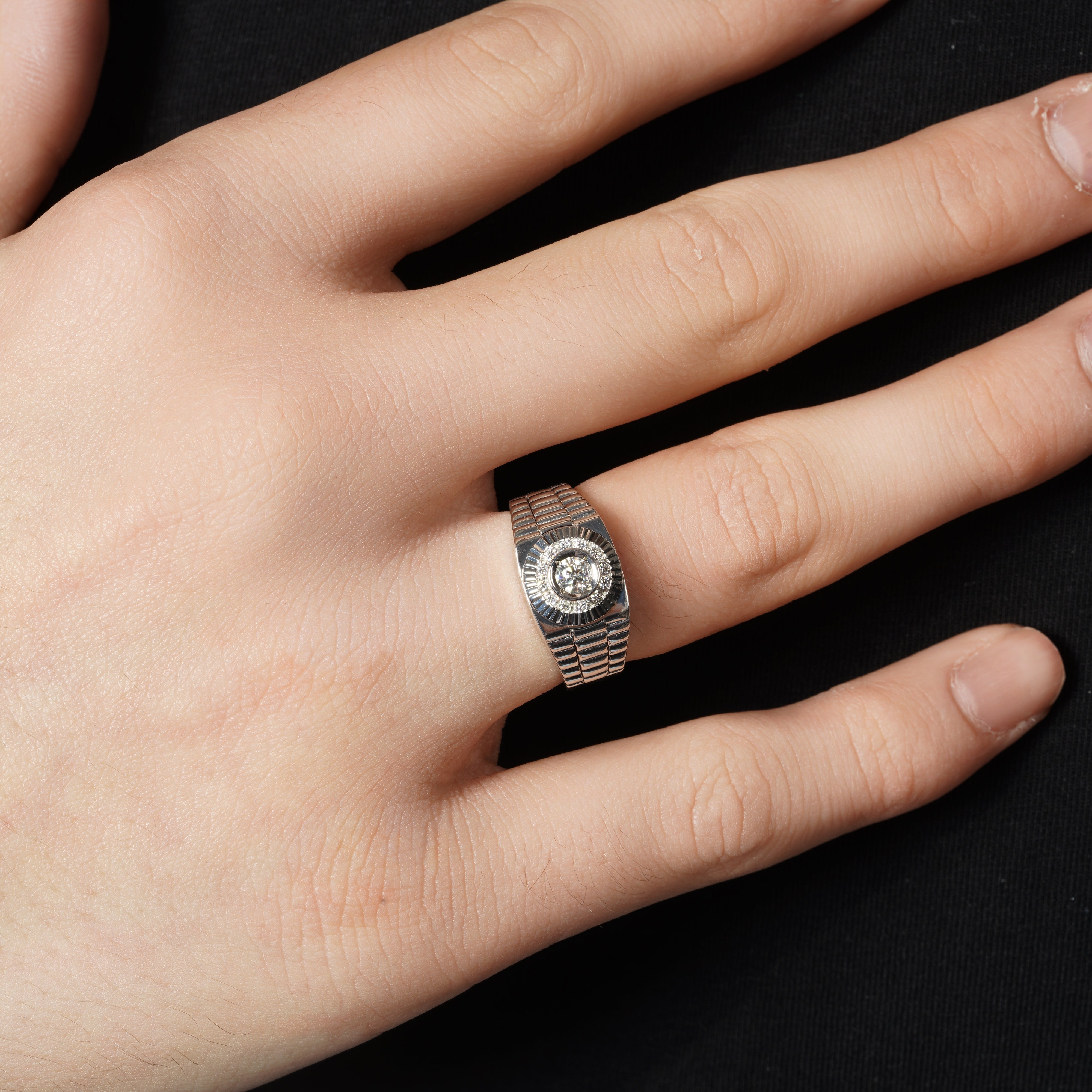 Rhodium Plated 925 Sterling Silver Men's Moissanite Radiant Sunburst Signet Ring - MGMR00052
