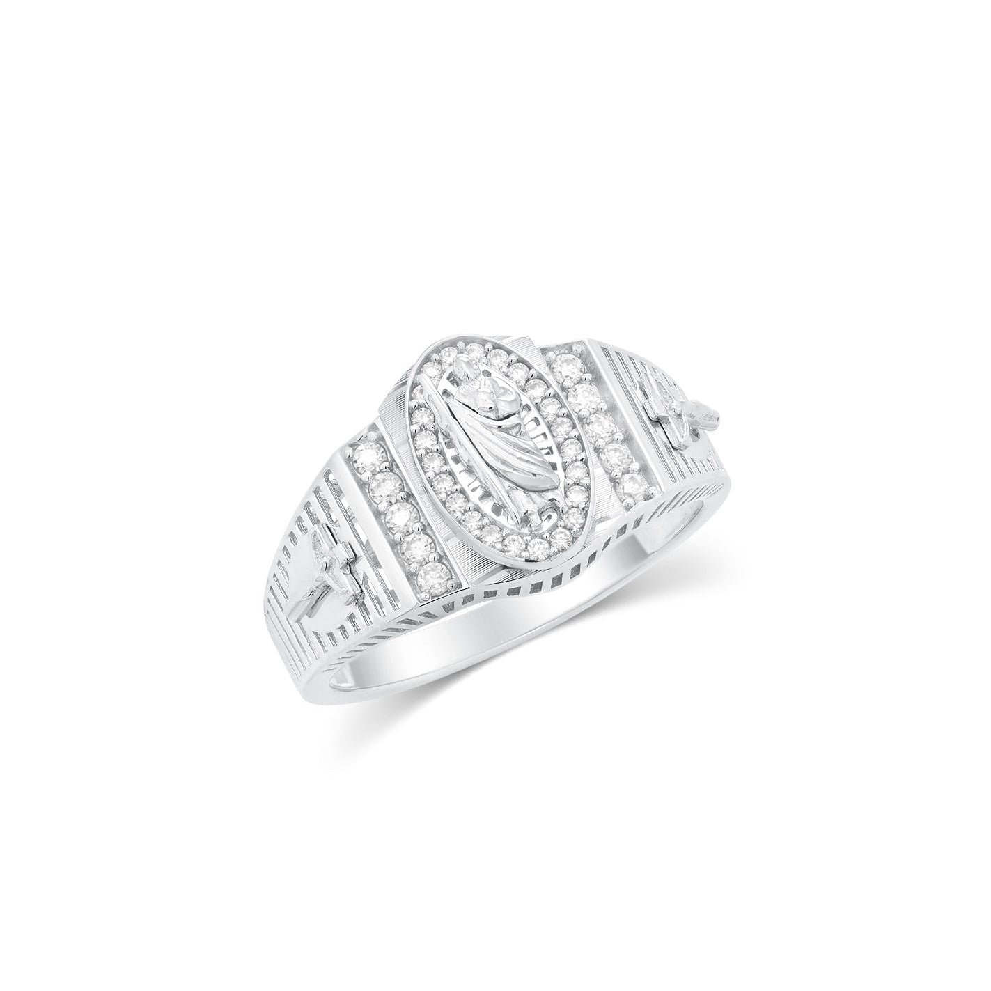 Rhodium Plated 925 Sterling Silver Men's Moissanite Saint Jude Oval Center Iced Out Ring - MGMR00053