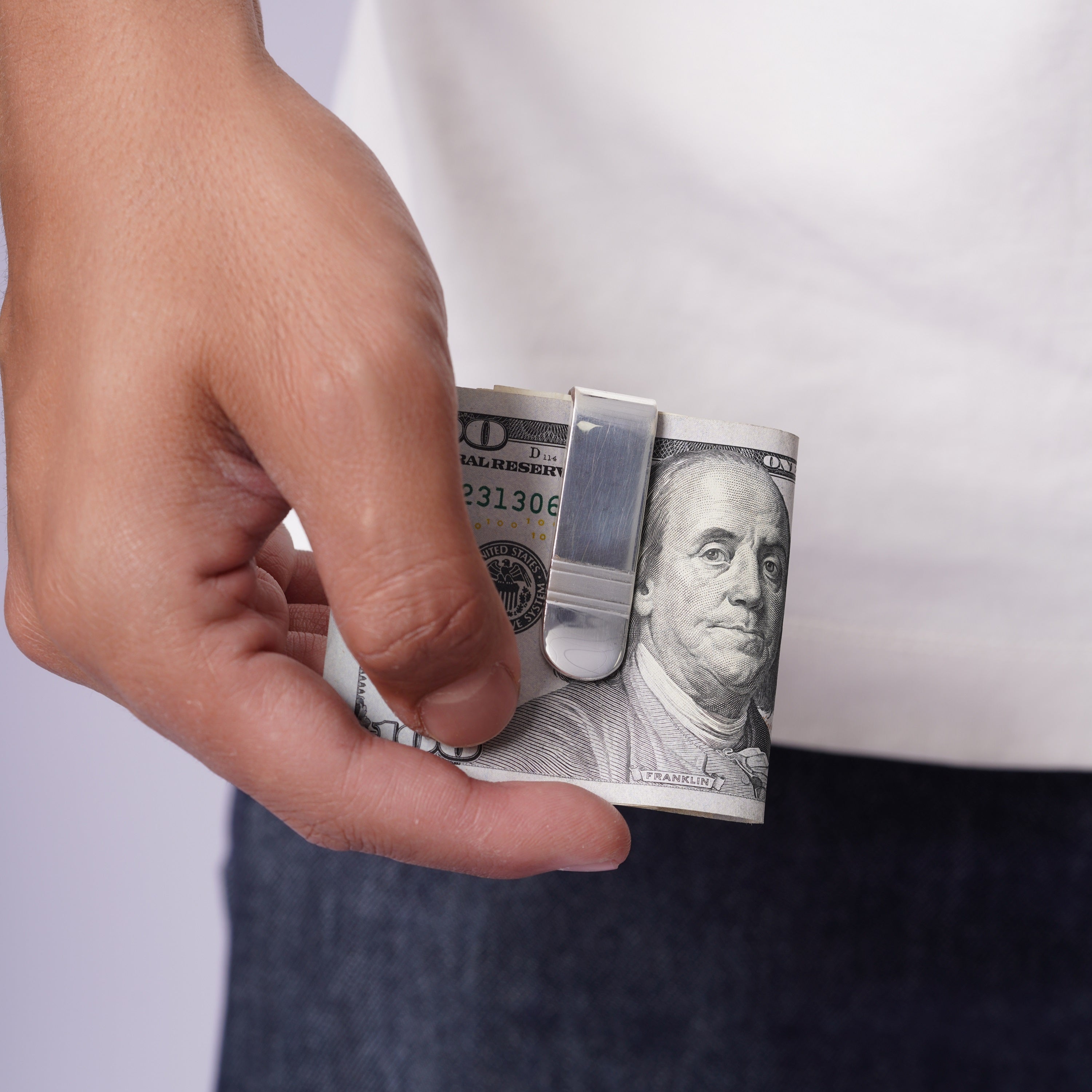 Rhodium Plated 925 Sterling Silver Money Clip with Matte Bar - MONEYCLIP10