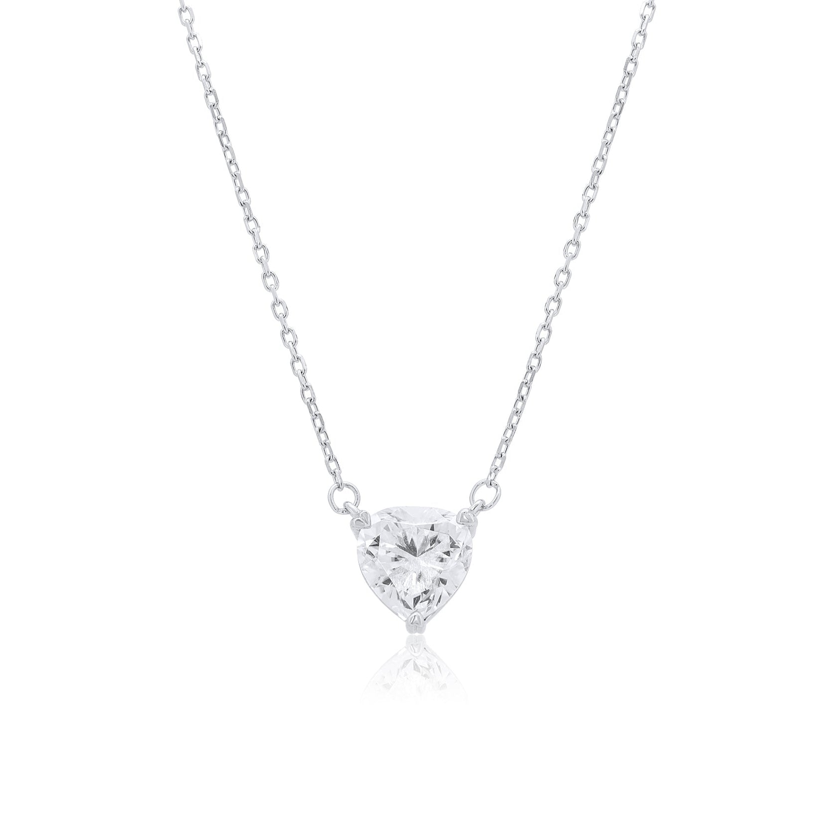 Rhodium Plated 925 Sterling Silver Moissanite Heart Pendant Adjustable Necklace - MPAN0004 | MPAN0005 | MPAN0006 | MPAN0007 | MPAN0008