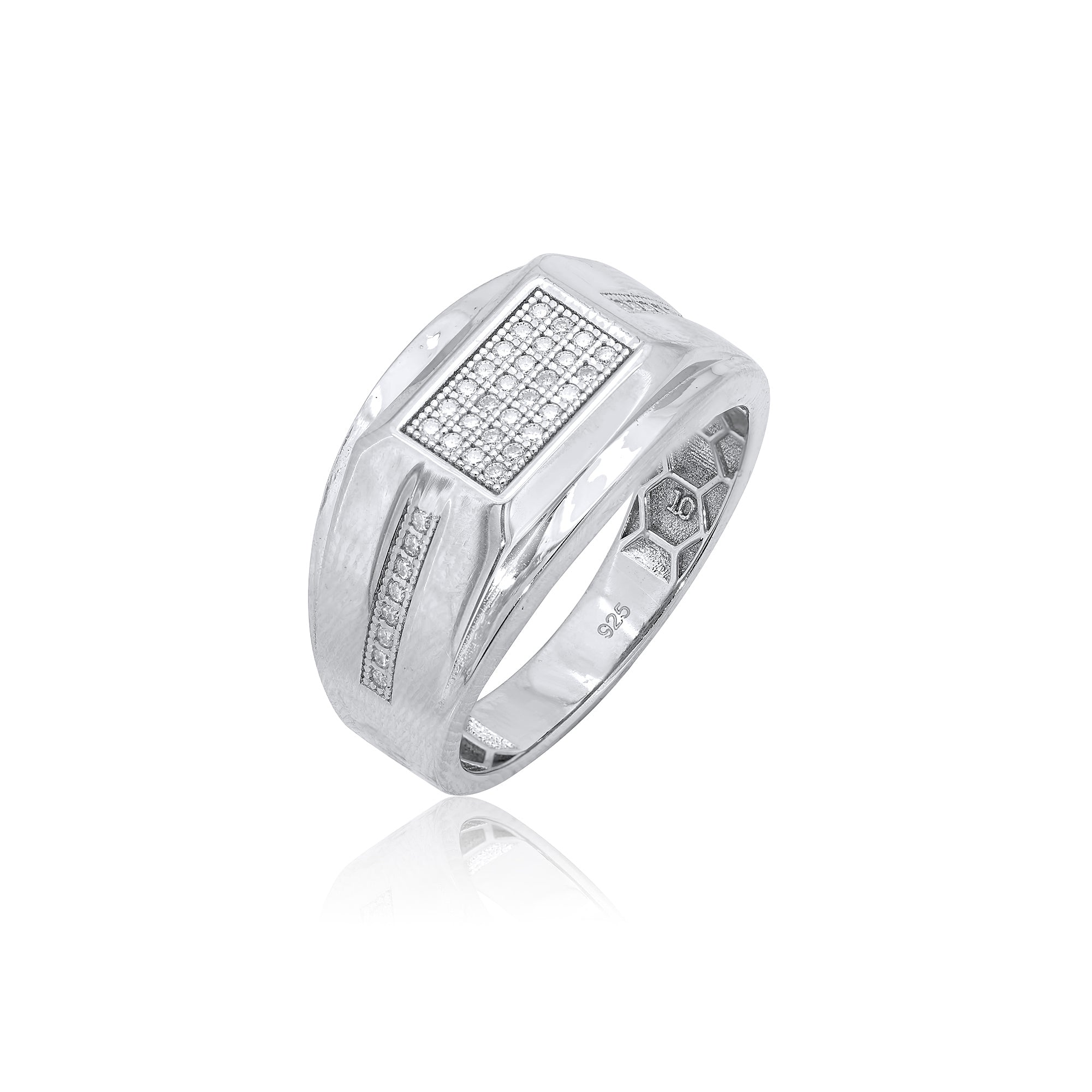 Rhodium Plated 925 Sterling Silver Men's Classic Moissanite