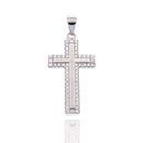 Rhodium Plated 925 Sterling Silver Moissanite 15mm x 23mm Border Cross Hip Hop Pendant - MSLP00096