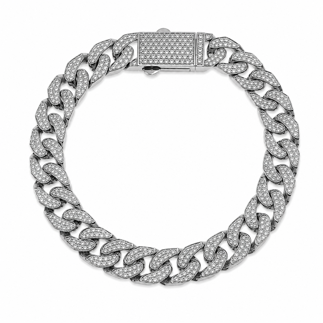 Rhodium Plated 925 Sterling Silver Moissanite Pave Flat Cuban Link 10mm Bracelet - MTGB00010
