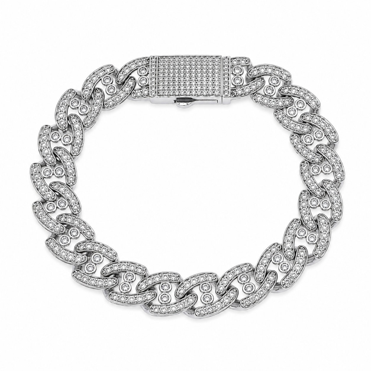 Rhodium Plated 925 Sterling Silver Moissanite Cuban Link 12mm Bracelet - MTGB00018