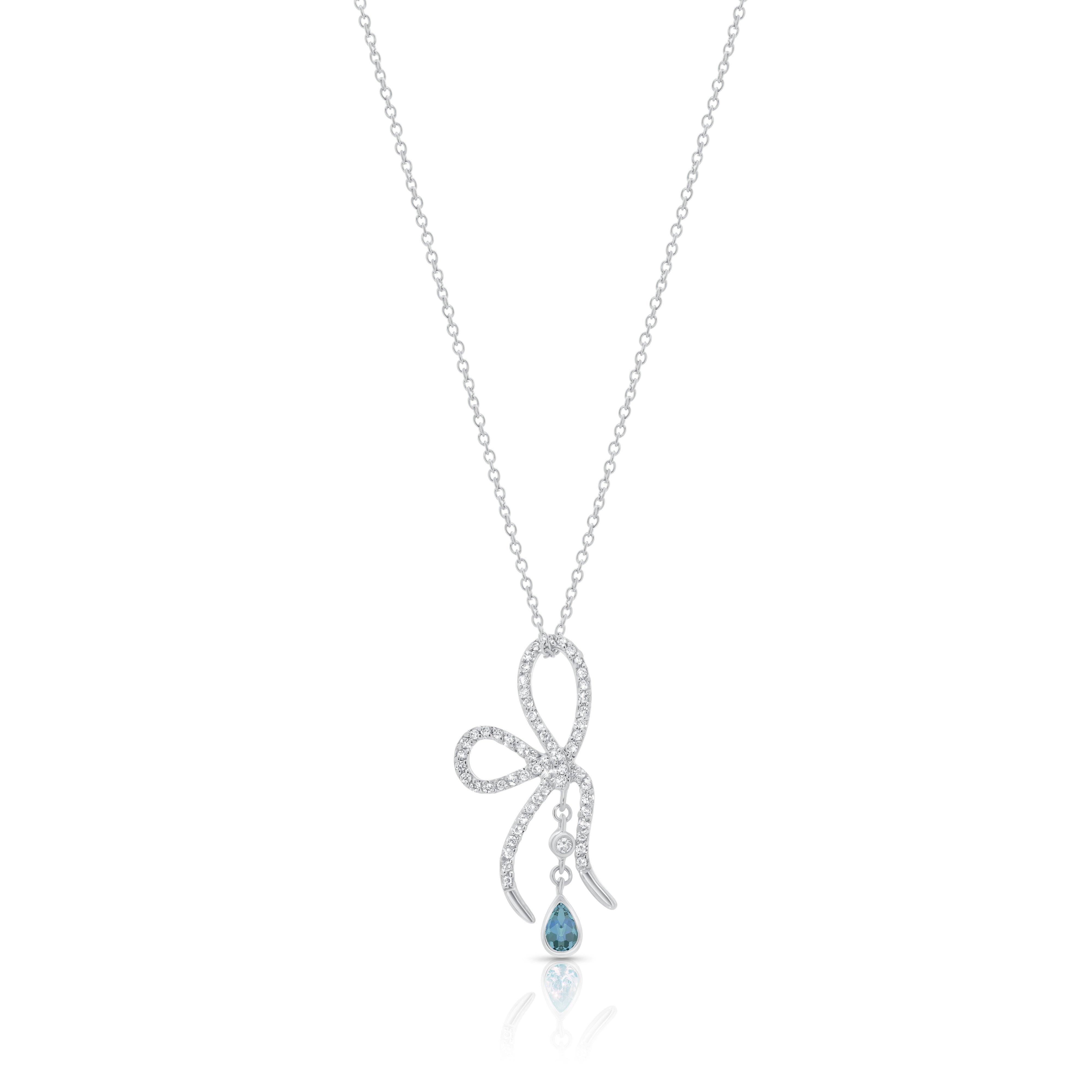 Rhodium Plated 925 Sterling Silver Color Bow Necklace - N00003